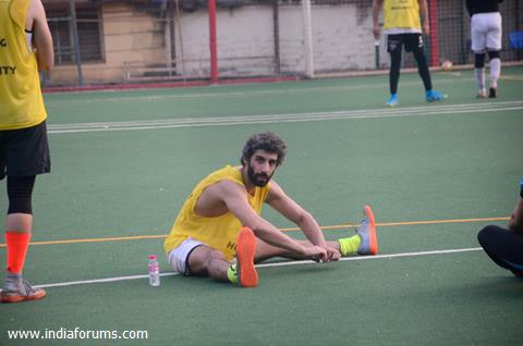 Ranbir, Dino and Jim indulge in a game of Football