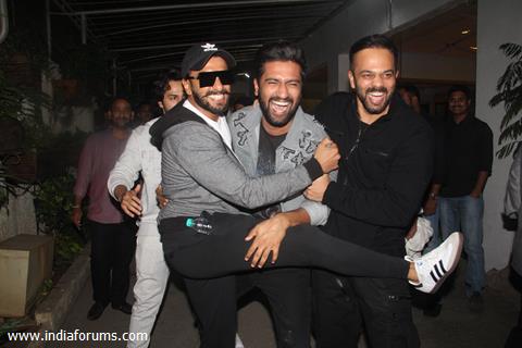 Ranveer Singh, Rohit Shetty and Vicky Kaushal snapped during the screening of 'URI'