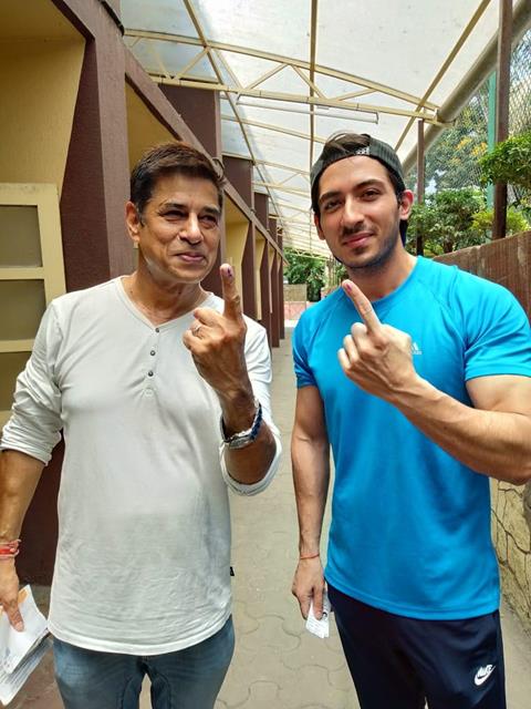 Sudesh Berry with son spotted outside polling centre