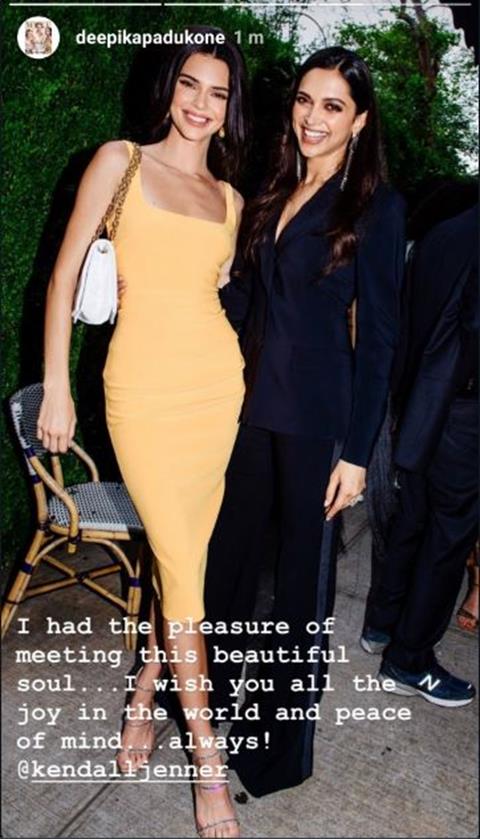 Deepika shared the picture on her Instagram with a special message for Kendall. 