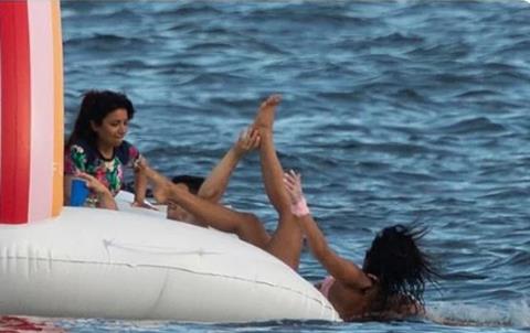 Nick Jonas pushes Priyanka Chopra into the sea