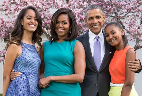 Michelle Obama with her family