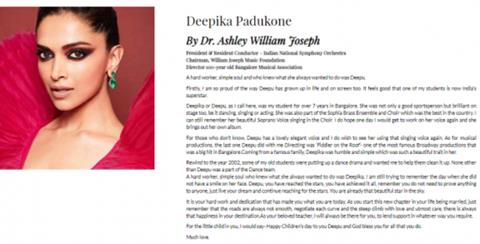 Deepika Padukone's Teacher's Post