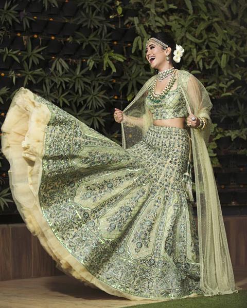 Buy Pastel Green Thread Work Lehenga Set by ASTHA NARANG at Ogaan Online  Shopping Site