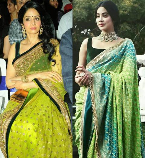 Janhvi kapoor and Sridevi green saree