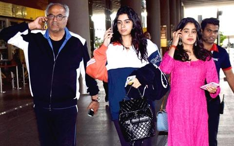 Boney Kapoor with daughters Janhvi Kapoor Khushi Kapoor