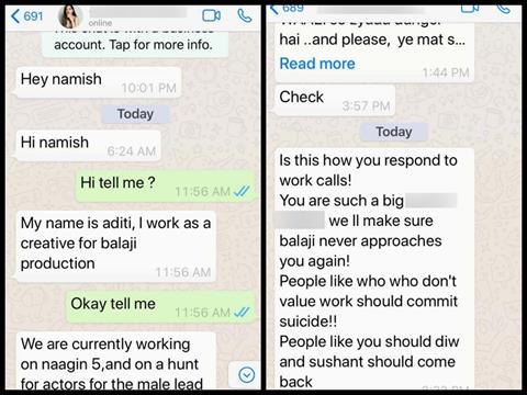 Namish Taneja shares Screenshots of chats