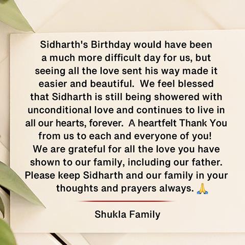 Sidharth Shukla Family Message