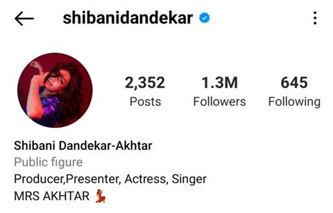 Shibani Dandekar Akhtar Instagram name