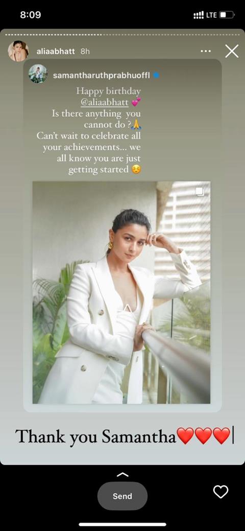 Screenshot from Alia Bhatts Instagram Story