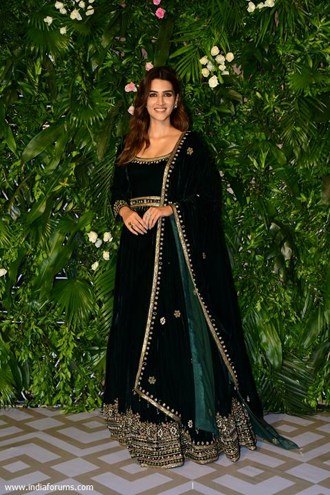 Kriti Sanon exudes beauty in a mehendi green Anarkali suit as she attends her Diwali party