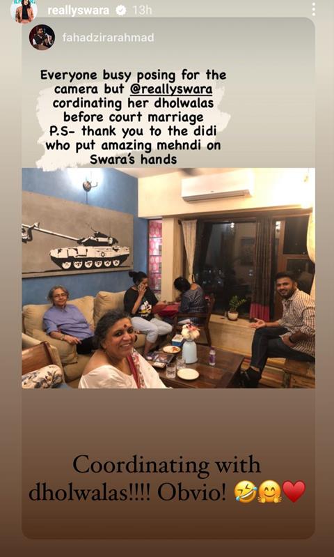 Swara Bhaskar's Instagram story 