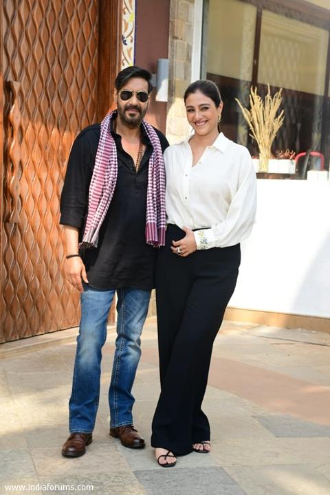 Ajay Devgn and Tabu snapped promoting their upcoming film Bholaa at Sun and Sand hotel in Juhu 