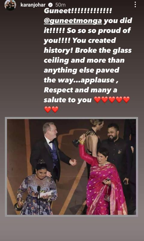 Karan Johar's Instagram story 