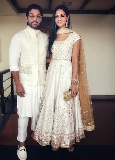 Allu Arjun and Sneha Reddy in coordinating black outfits at a wedding