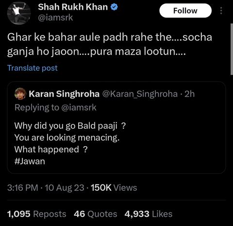 Shah Rukh Khan's tweet