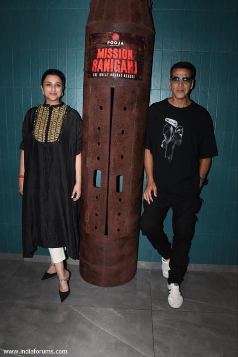 Akshay Kumar and Parineeti Chopra snapped together to promote their upcoming film Mission Raniganj 