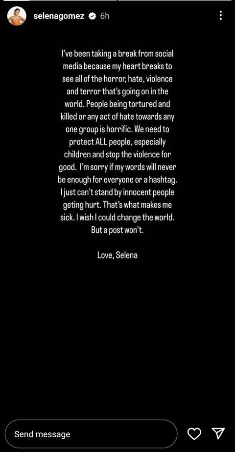 Selena Gomez's Instagram story 
