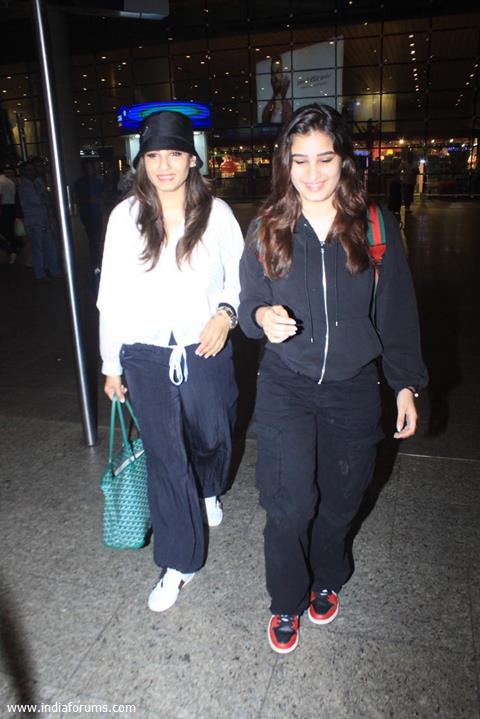 Rasha Thadani with Raveena Tandon spotted at the Mumbai Airport