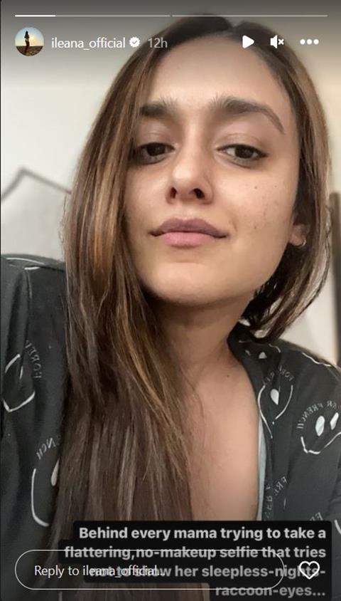 Sharing a bare-faced, no-makeup selfie, Ileana flaunted her black and white pyjamas