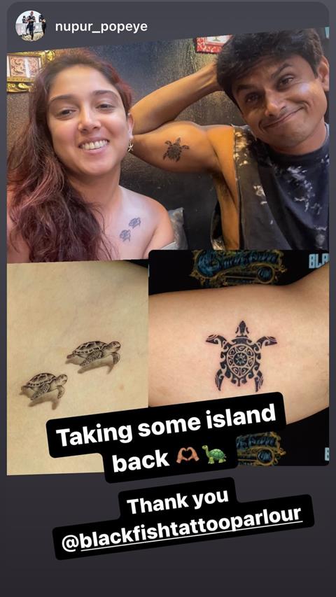 6116 the tattoos featuring two distinct designs of sea turtles symbolized their unique connection