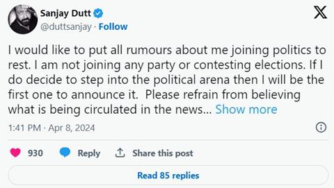 Sanjay Dutt breaks silence on political rumors: I'm not entering politics