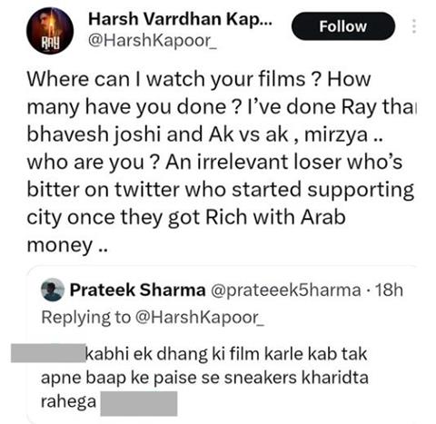 Harsh Varrdhan Kapoor claps back at troll who said, "how long would you buy sneakers off your father's money"