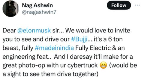 Kalki 2898 AD director invites Elon Musk to test-drive Bujji