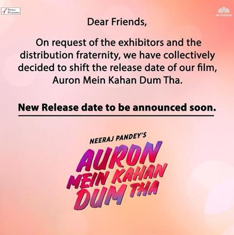 Ajay Devgn's 'Auron Mein Kahan Dum Tha' release date pushed: Official statement