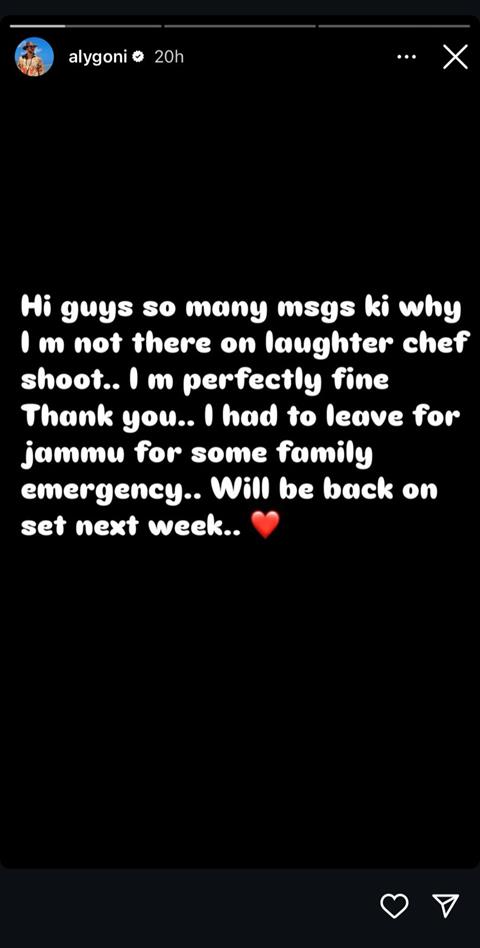 Aly Goni addresses fans' concerns on his absence from Laughter Chefs' shoot: "Had to leave for Jammu..."