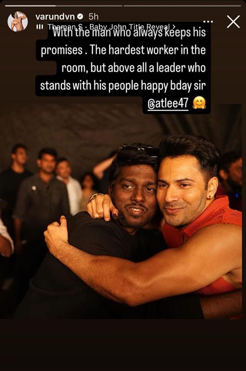 Varun Dhawan Celebrates Director Atlee’s Birthday with Unseen Photo from Baby John Sets