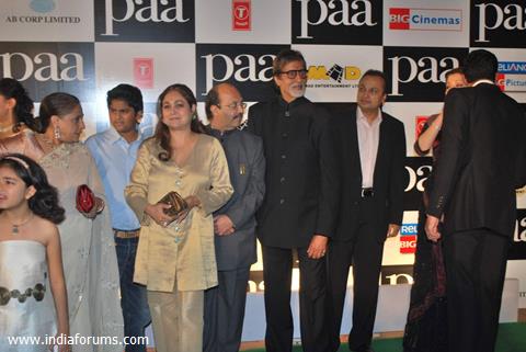 Bollywood actors Jaya Bachchan, Tina Ambani, Samajwadi Party general secretary Amar Singh, Amitabh Bachchan and Anil Ambani at the premiere of film &quot;Paa&quot;