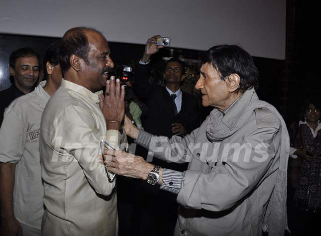 Dev Anand and Rajinikanth at Robot premiere at PVR
