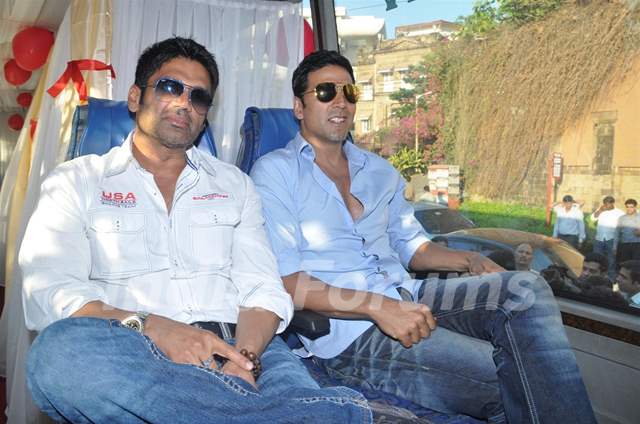 Sunil Shetty and Akshay Kumar during the promotion of their film 'Thank  You' Media