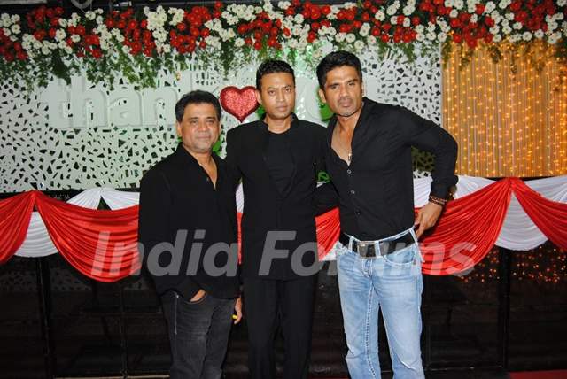 Anees Bazmee with Irrfan and Sunil Shetty at Premiere of Thank You movie at Chandan, Juhu, Mumbai