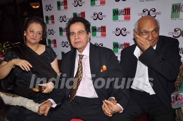 Dilip Kumar, Saira Banu, and Yash Chopra at Spaghetti restaurant launch