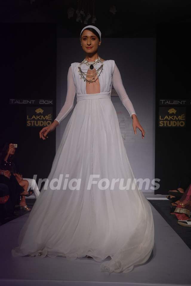 Model on the ramp for designer Nitya Bajaj on Lakme Fashion Week day 5 ...