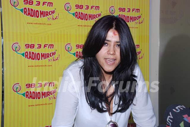 TV and film producer Ekta Kapoor promoting her film 'Kya Super Kool Hai Hum' at Radio Mirchi in Mumbai. .