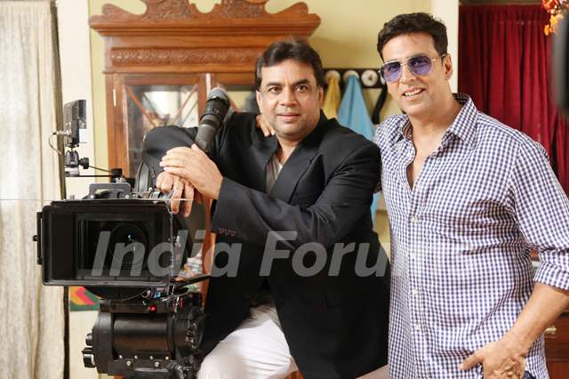 Akshay Kumar and Paresh Rawal on the sets of movie OMG! Oh My God