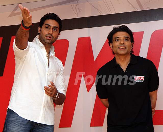 Abhishek Bachchan and Uday Chopra during the launch of Yomics