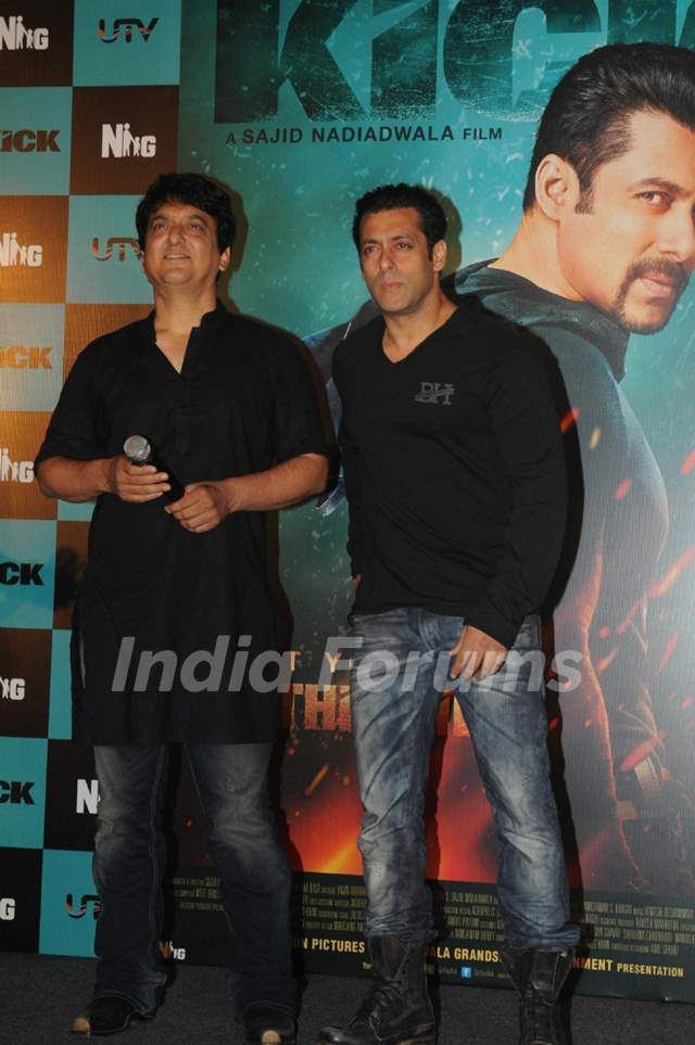 Sajid Nadiadwala and Salman Khan were at the Trailer Launch of 'Kick'