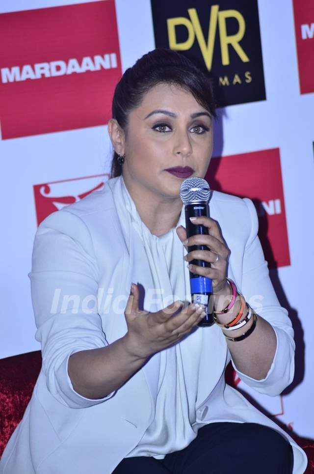 Rani Mukherjee addresses the media at the Launch of Mardaani Anthem Media