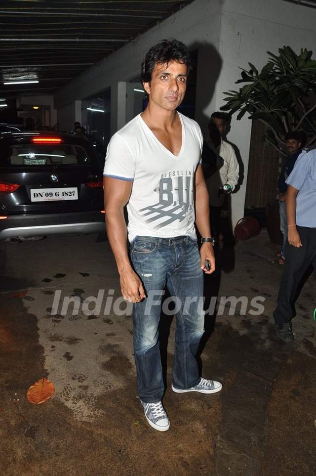 Sonu Sood poses for the media at the Special screening of Entertainment