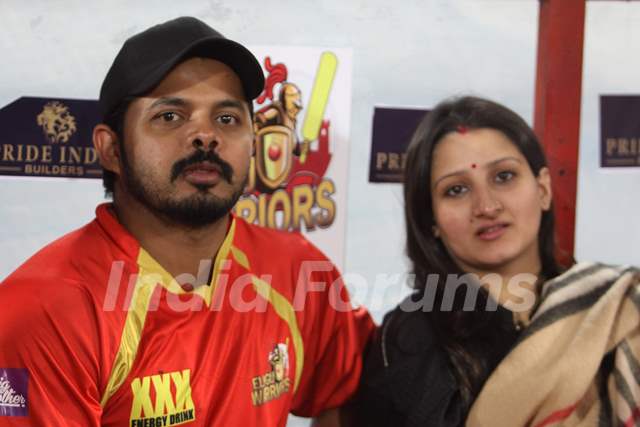 Sreesanth poses with wife Bhuvneshwari Kumari at CCL Match Between Mumbai Heroes and Telugu Warriors