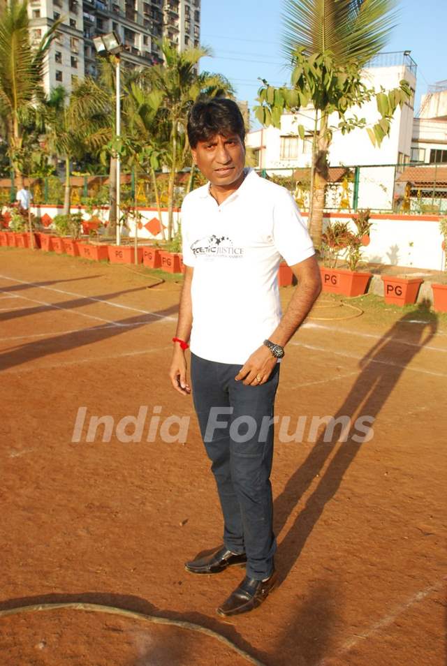 Raju Shrivastav poses for the media at Cricket for Peace Media