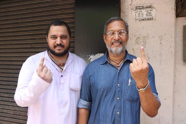 Nana Patekar with son was spotted outside polling centre
