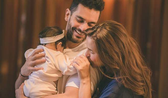Neha Dhupia with daughter Mehr and husband Angad Bedi