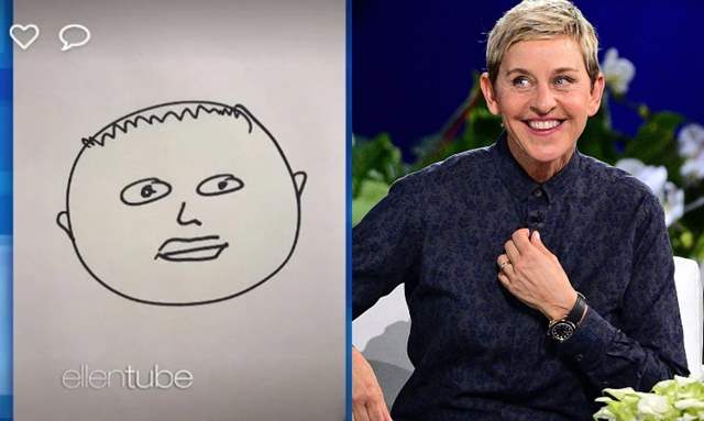 Ellen draws Baby Archie's face