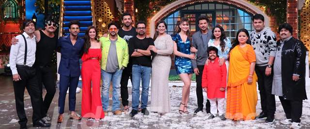 The cast of Pagalpanti on the sets of The Kapil Sharma Show