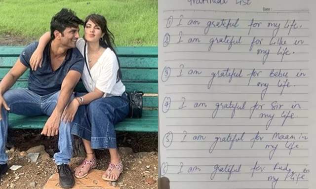 Rhea Chakraborty shares Sushant's gratitude list